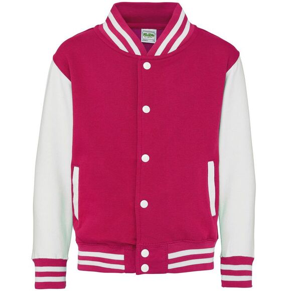 Awdis Childrens/Kids Varsity Jacket / Hot Pink/White